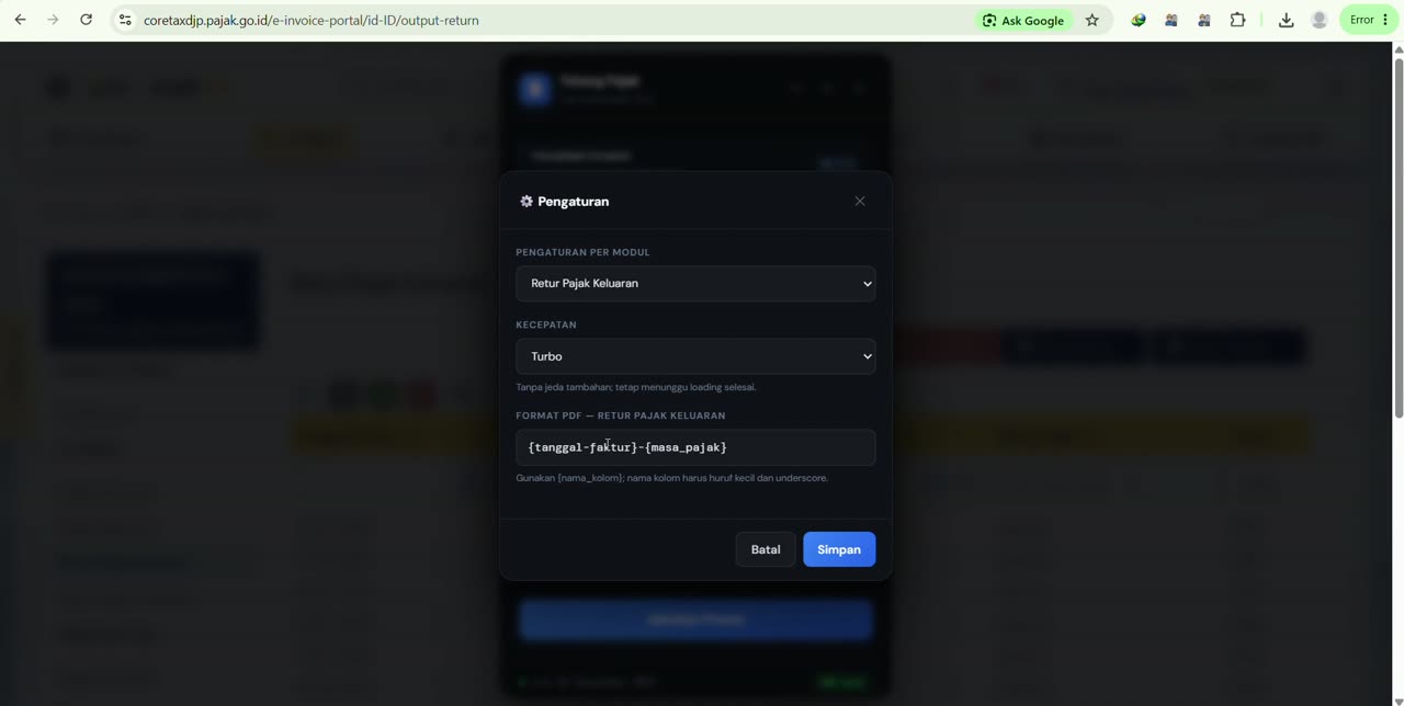 Pratinjau pengaturan nama file otomatis